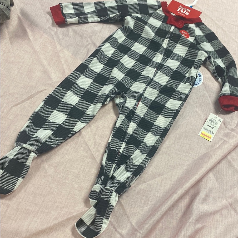 Macy's Black and White One Piece Footies Cozy Sleepwear